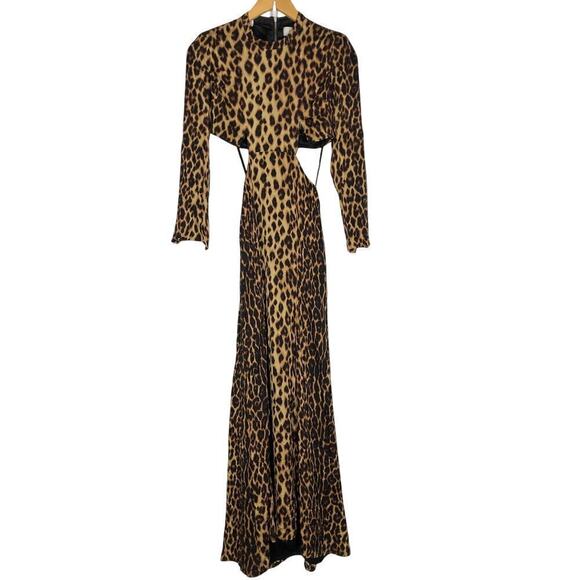 A.L.C. Gabriella Dress Leopard Stretch Silk Cutout Back Column DAMAGED Brown 0 - Picture 2 of 9